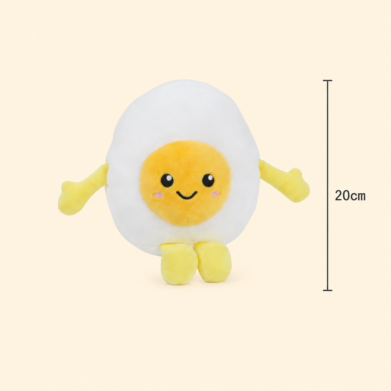 Boiled Egg Besitos plush toy with 20cm height measurement guide on a soft cream background Plushies South Africa