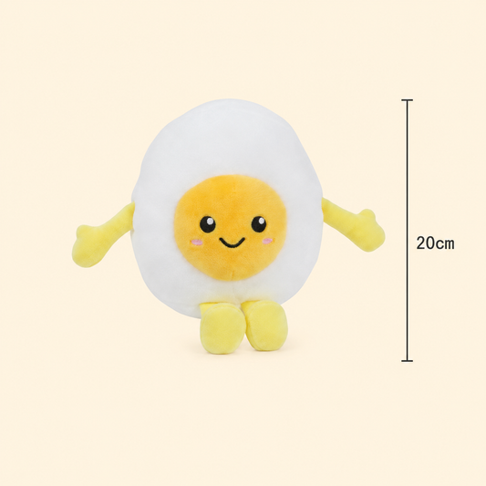 Boiled Egg Besitos plush toy with 20cm height measurement guide on a soft cream background Plushies South Africa