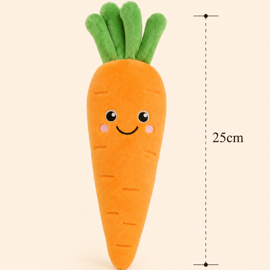 Carrot Besitos plush toy with 25cm measurement guide on a soft cream background Plushies South Africa