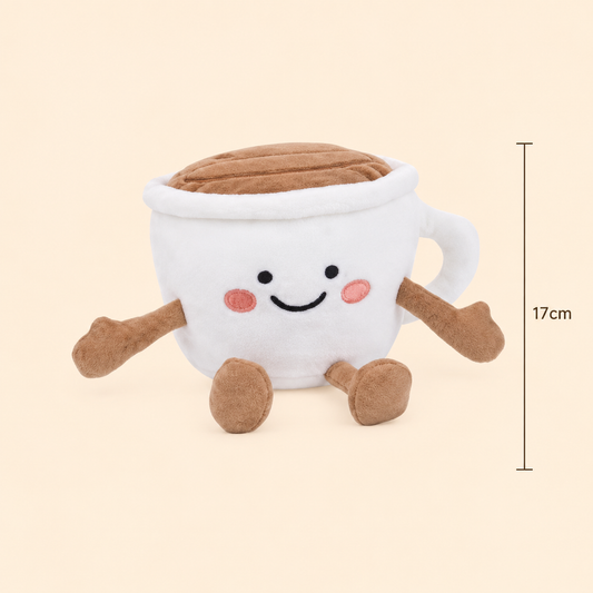 Chocolate Cup Besitos plush toy with 17cm height measurement guide on a soft cream background Plushies South Africa