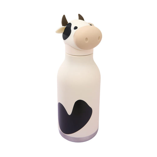 cow, moo, bestie, water bottle, kids, insulated, stainless steel, white, black, collectible, eco-friendly, leak-proof, South Africa, first time, Asobu, cute