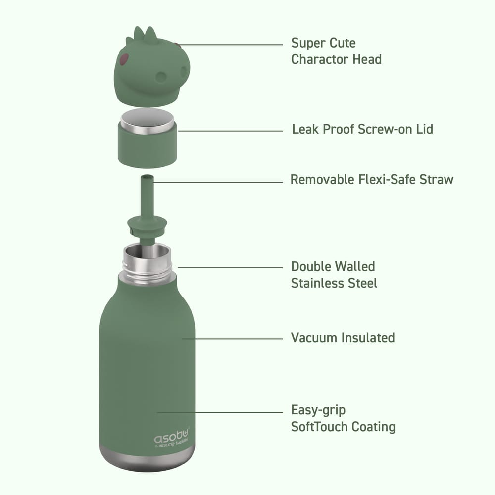 Asobu Dinosaur Bestie water bottle green silicone dino head stainless steel South Africa