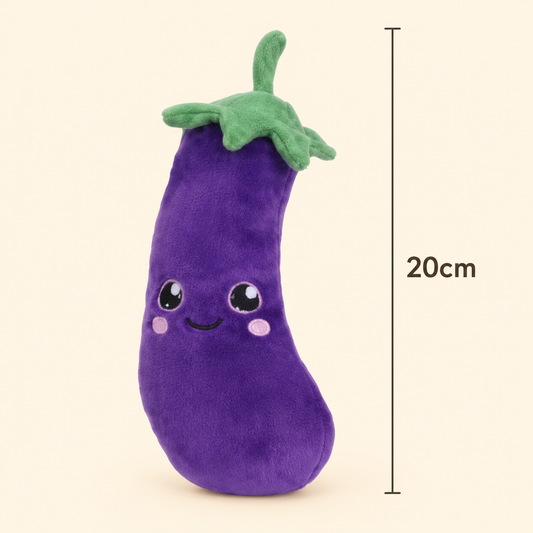 Eggplant Besitos plush toy with 20cm height measurement guide on a soft cream background Plushies South Africa