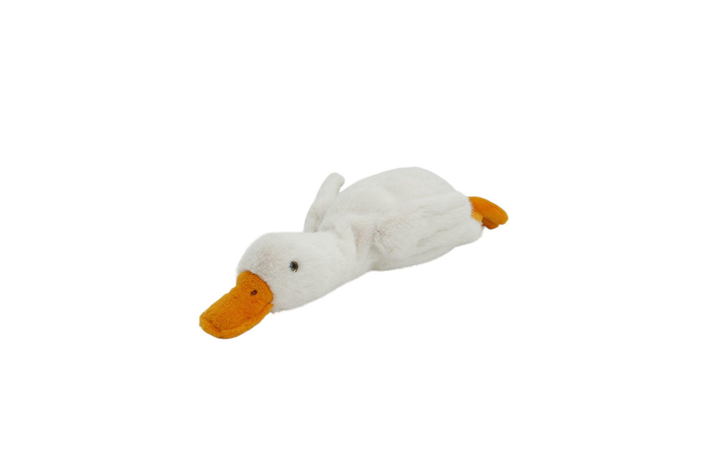Feather the Goose premium plush toy with snowy white fur and orange beak