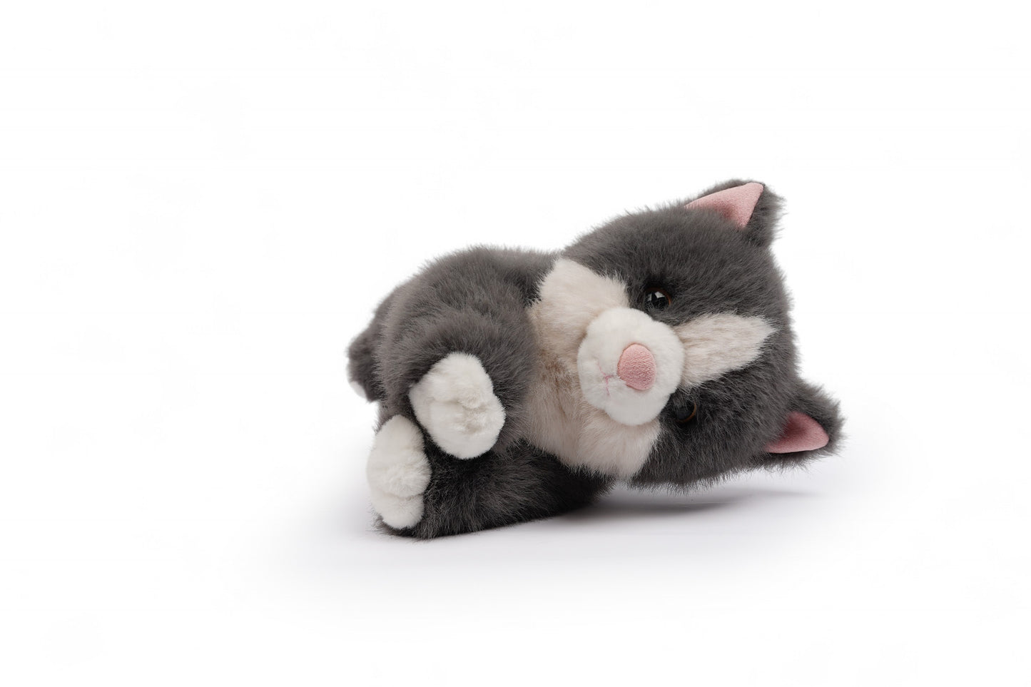 Misty the Grey Cat premium plush toy with soft grey fur and pink nose