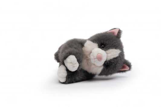 Misty the Grey Cat premium plush toy with soft grey fur and pink nose