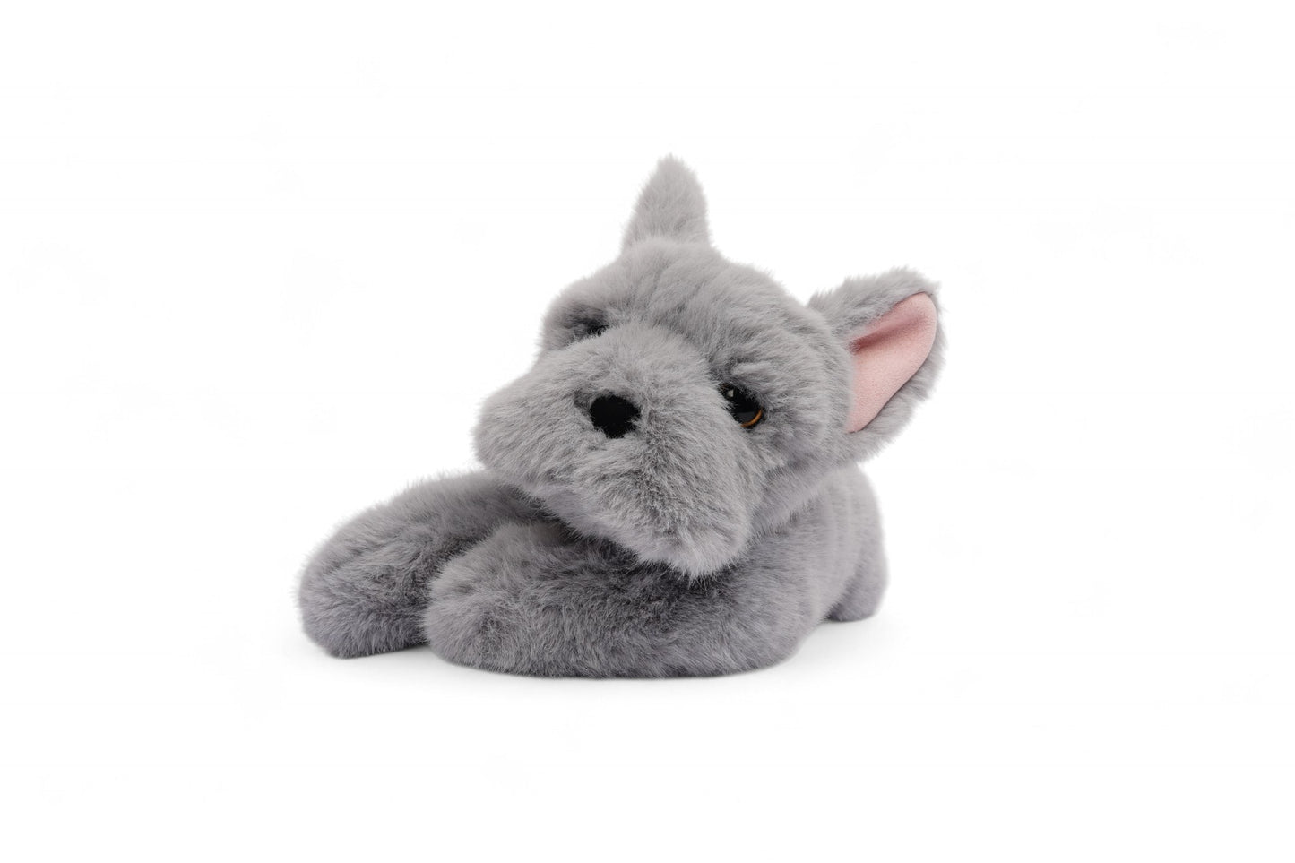 Remy the French Bulldog plush toy with oversized ears and soft grey fur