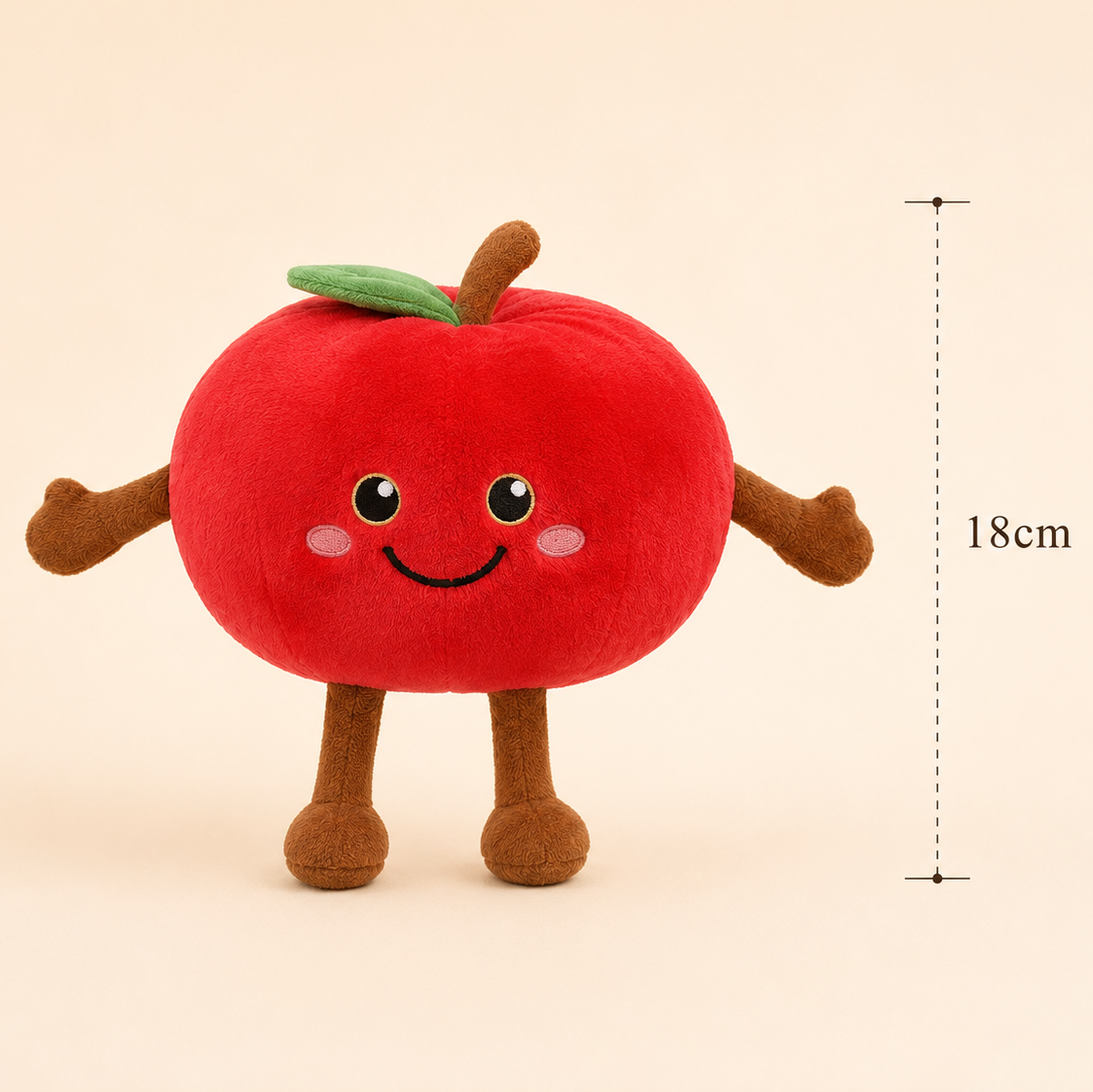 Apple Besitos plush fruit toy with 18cm size guide on a soft cream background Plushies South Africa