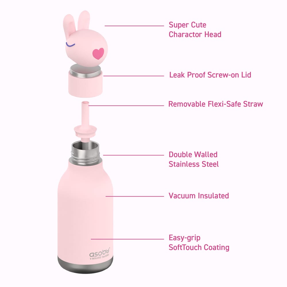 Asobu Bunny Bestie water bottle pink silicone character head stainless steel South Africa