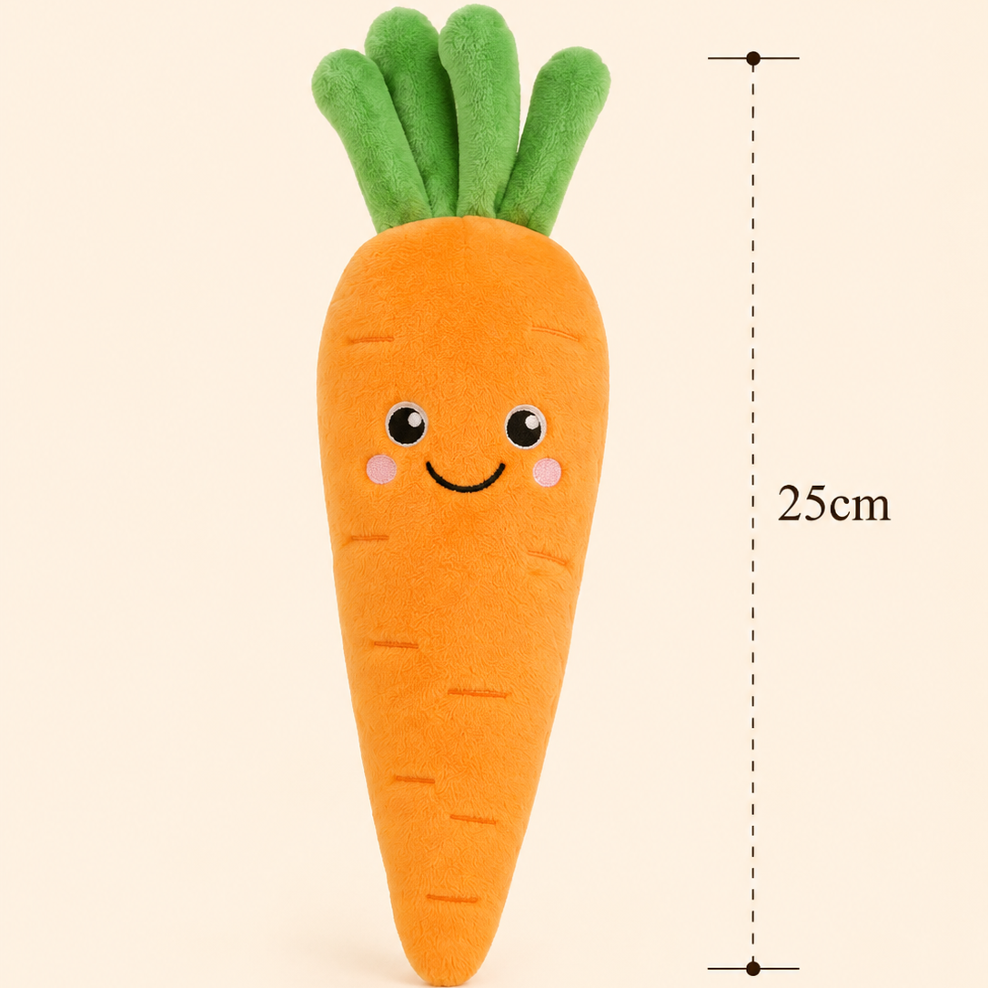Carrot Besitos plush toy with 25cm measurement guide on a soft cream background Plushies South Africa