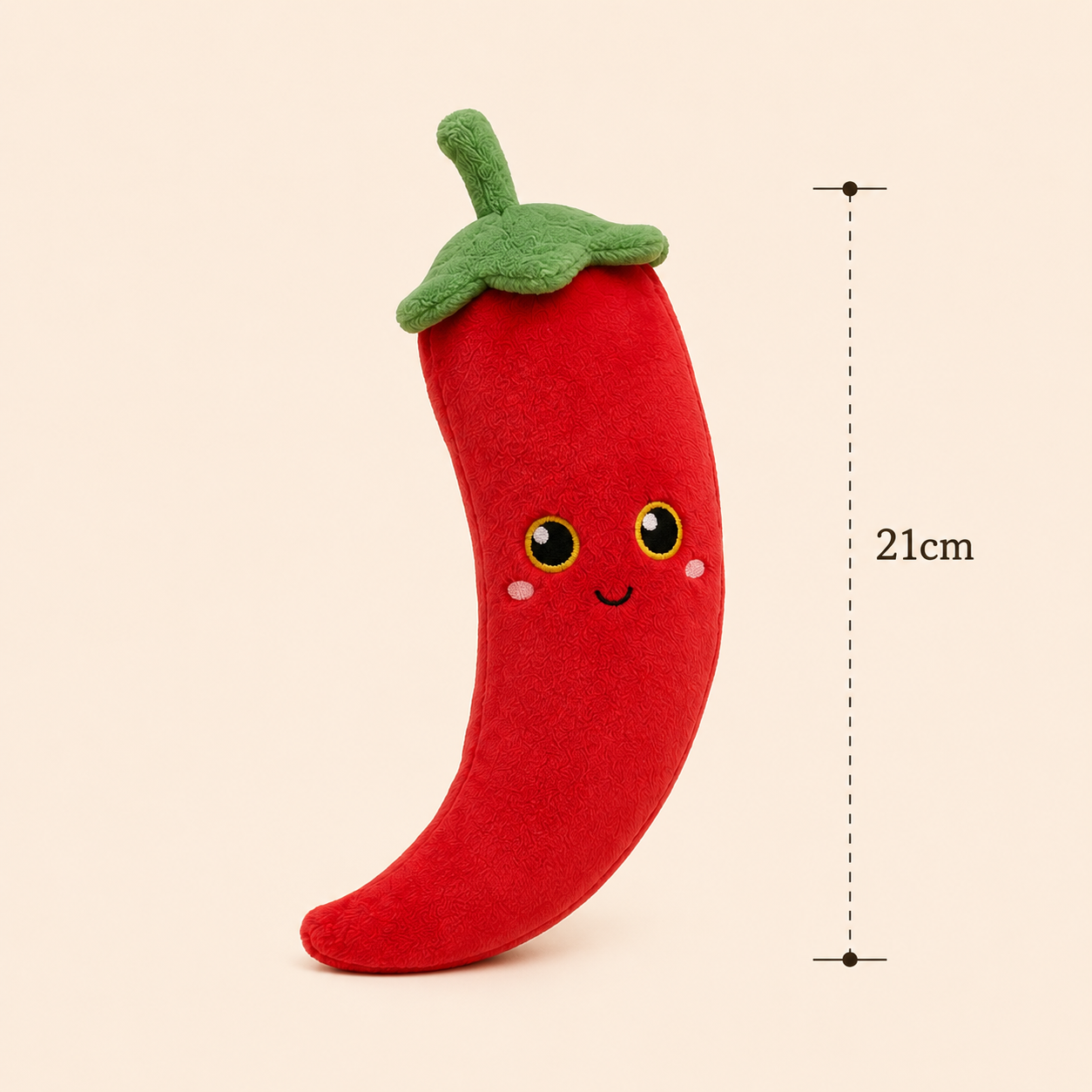 Chilli Besitos plush toy with 21cm measurement guide on a soft cream background Plushies South Africa