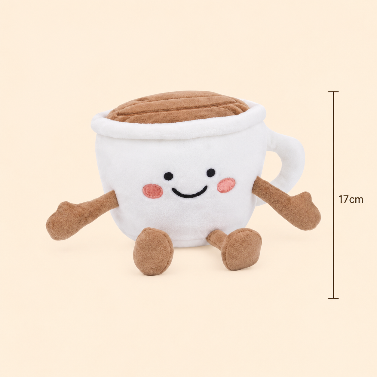 Chocolate Cup Besitos plush toy with 17cm height measurement guide on a soft cream background Plushies South Africa
