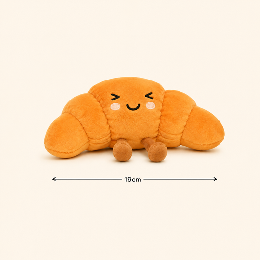 Croissant Besitos plush toy with horizontal 19cm width measurement guide on a soft cream background Plushies South Africa