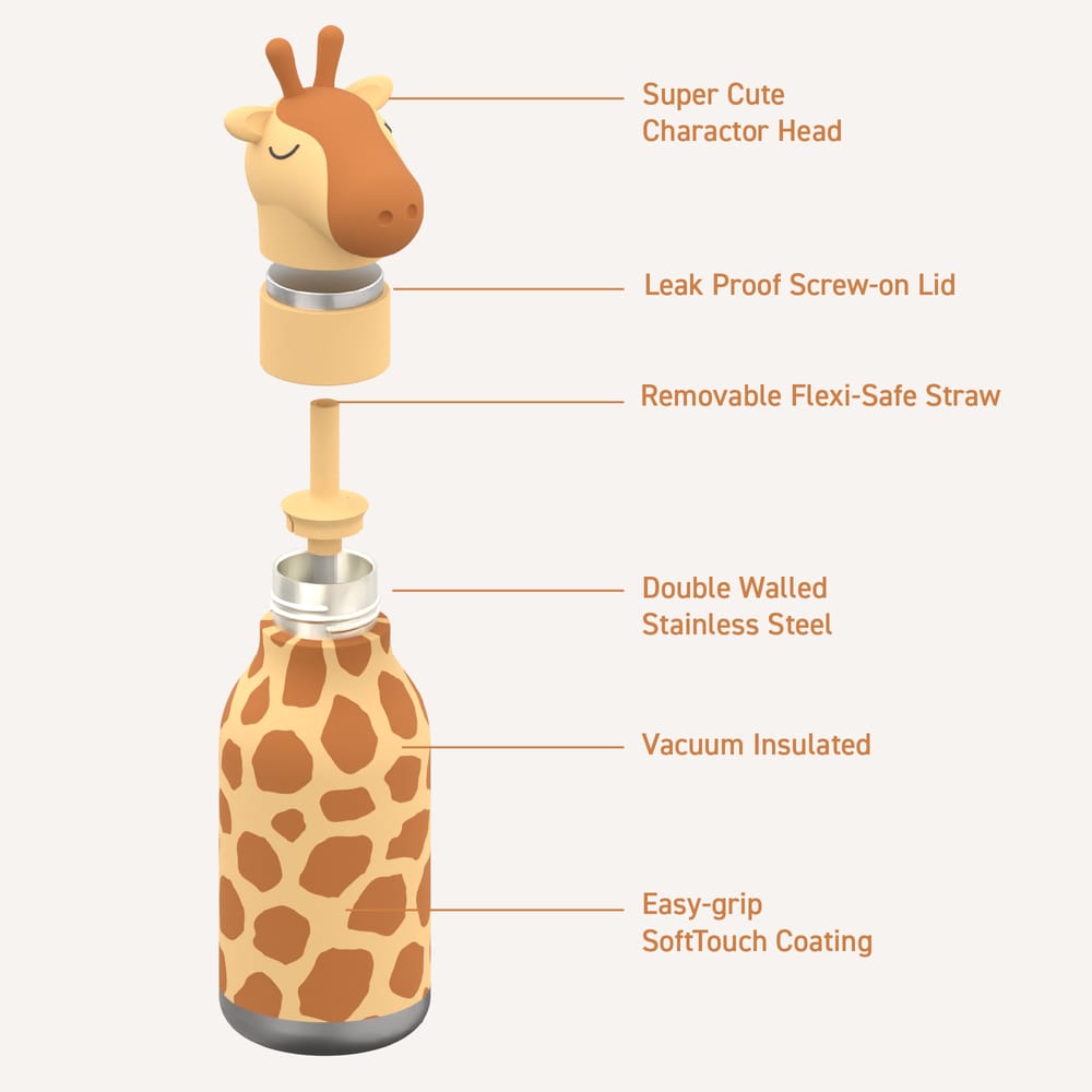 Asobu Giraffe Bestie water bottle yellow silicone giraffe head stainless steel South Africa