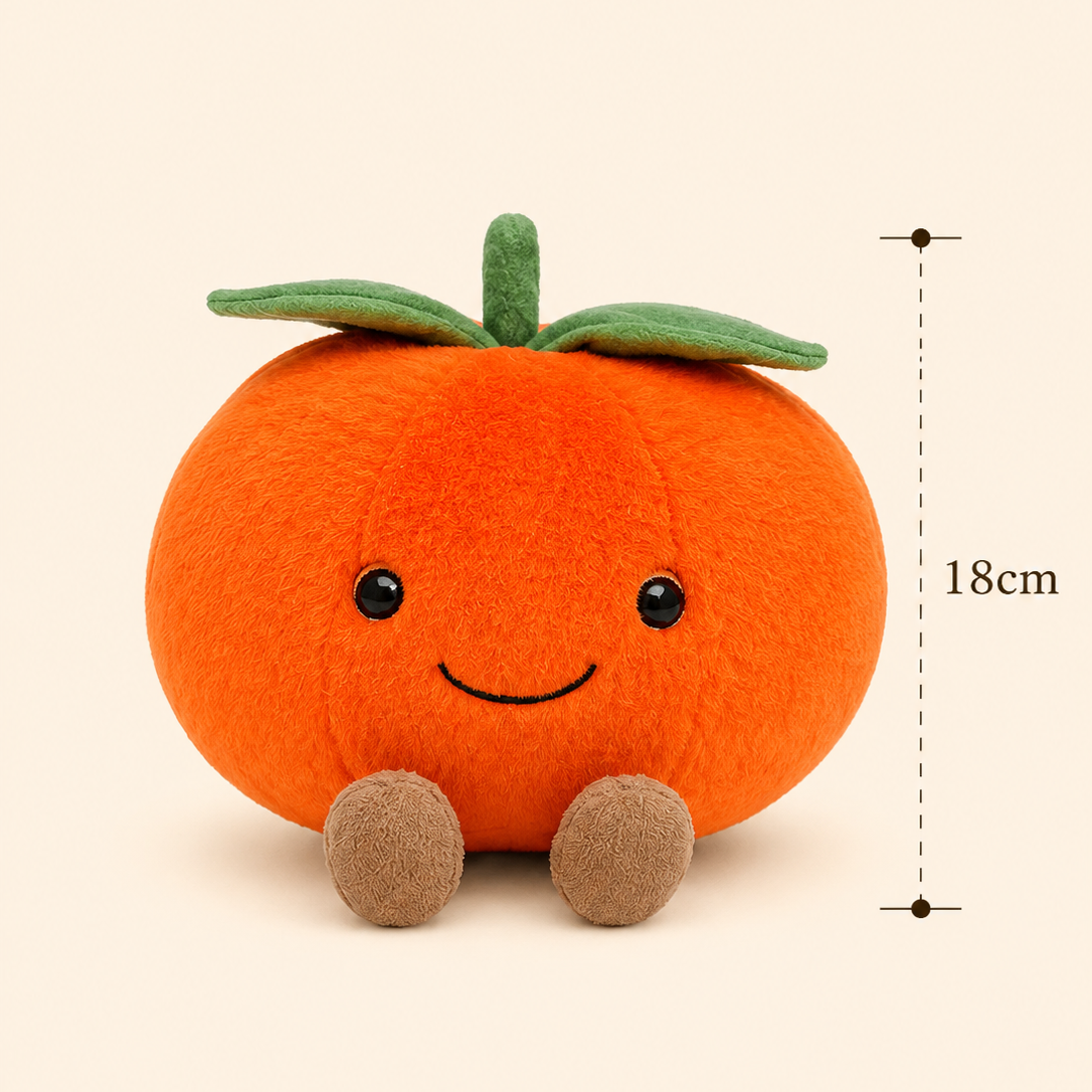 Tangerine Besitos plush toy with 18cm measurement guide on a soft cream background Plushies South Africa