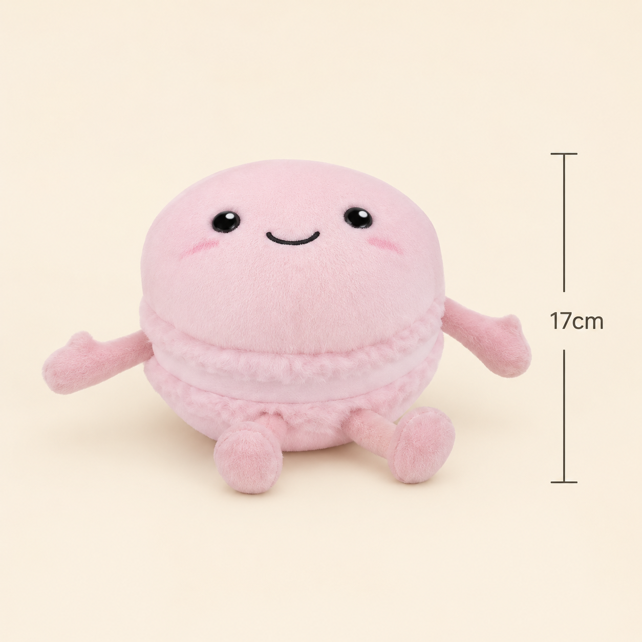 Pink Macaron Besitos plush toy with 17cm measurement guide on a soft cream background | Plushies South Africa