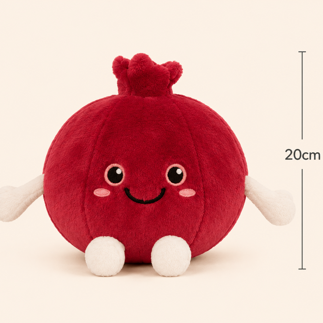 Pomegranate Besitos plush toy with 20cm measurement guide on a soft cream background Plushies South Africa