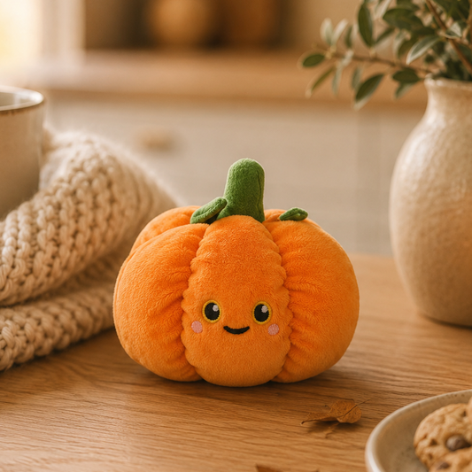 Pumpkin Besitos plush toy displayed in a cosy Scandinavian-inspired nursery with warm autumn décor and soft neutral styling Plushies South Africa