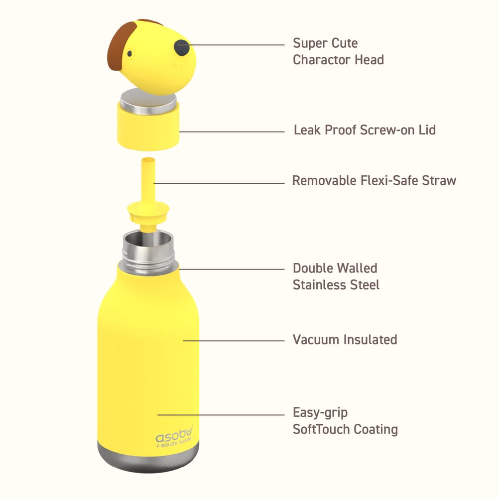 Asobu Doggie Dog Bestie water bottle brown silicone puppy head stainless steel South Africa