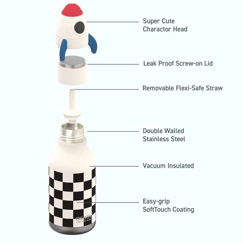 Asobu Rocket Bestie water bottle black white blue red silicone Rocket spaceship space head stainless steel South Africa