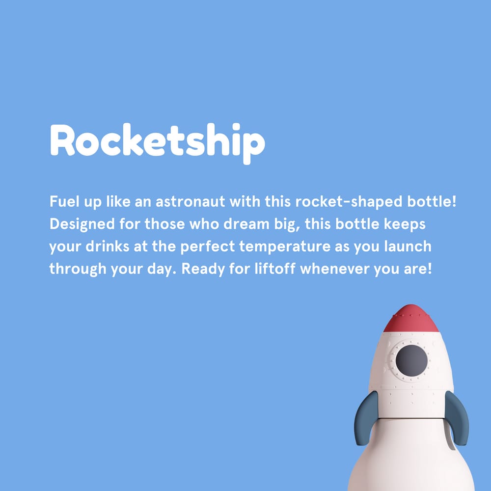 Asobu Rocket Bestie water bottle black white blue red silicone Rocket spaceship space head stainless steel South Africa