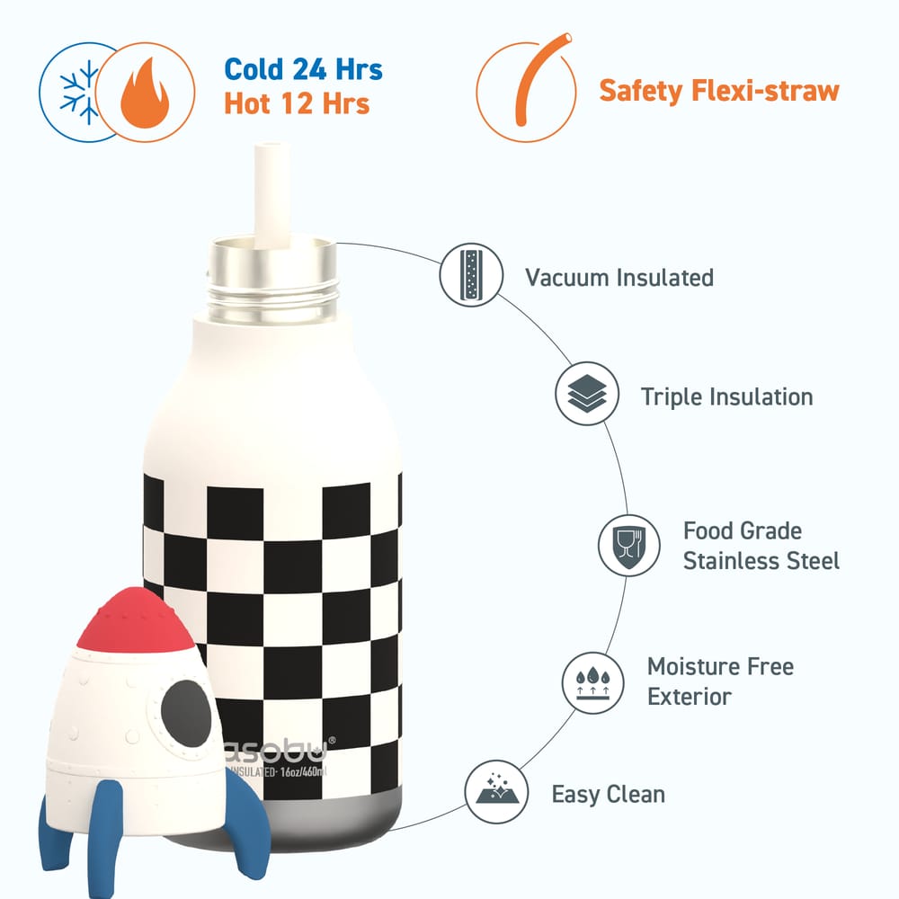 Asobu Rocket Bestie water bottle black white blue red silicone Rocket spaceship space head stainless steel South Africa