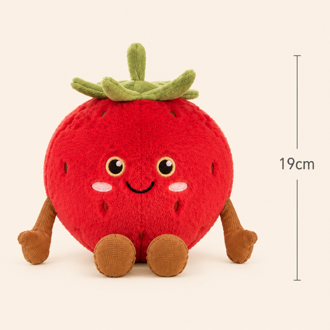Strawberry Besitos plush toy with 19cm measurement guide on a soft cream background Plushies South Africa