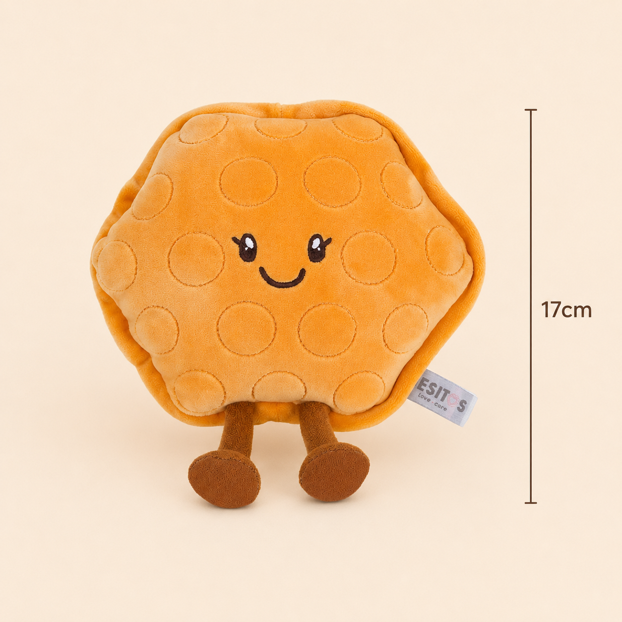 Waffle Besitos plush toy with 17cm height measurement guide on a soft cream background Plushies South Africa